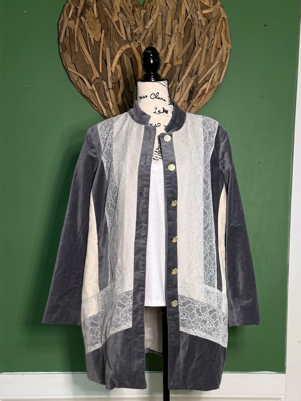 Chico's Light Gray Jacket with Cream Label Detail
